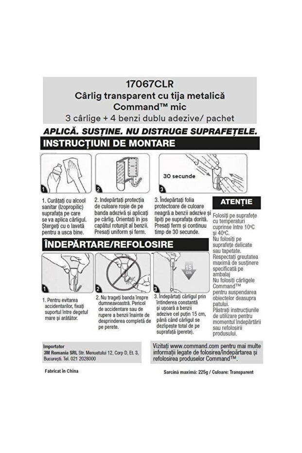 Set of 3 small hooks with metal rod and 4 double-sided adhesive tapes COMMAND, White - 2