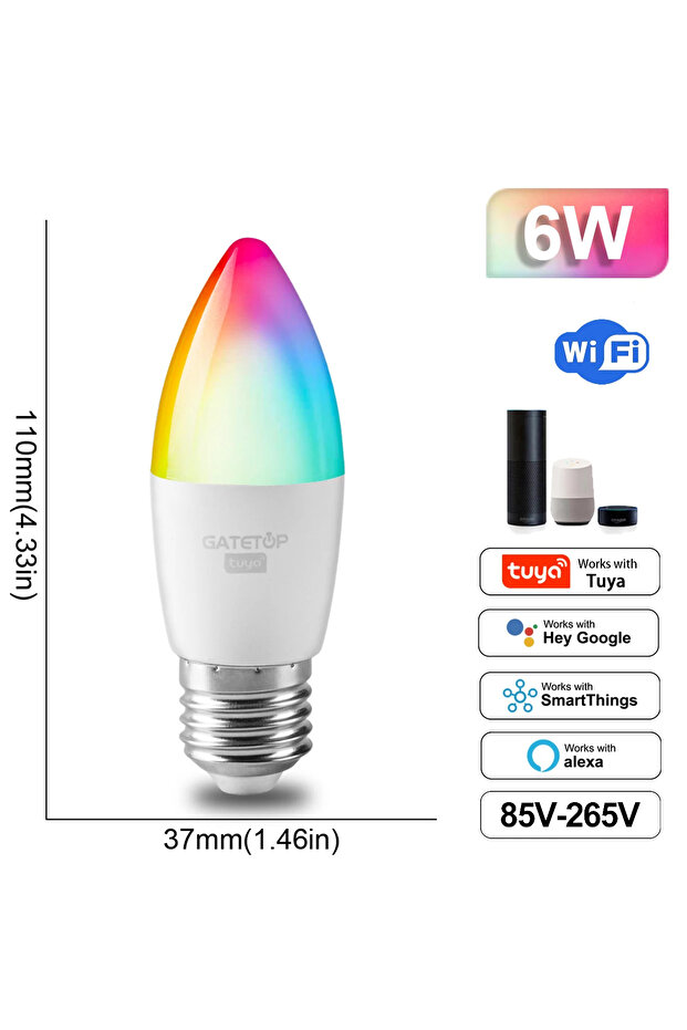 نعم 85-265 فولت C37 6 واط E27 مصباح ذكي Tuya RGB قابل للتعتيم Gu10 C37 A60 T37 E14 E27 B22 ضوء واي فاي Led Magi
