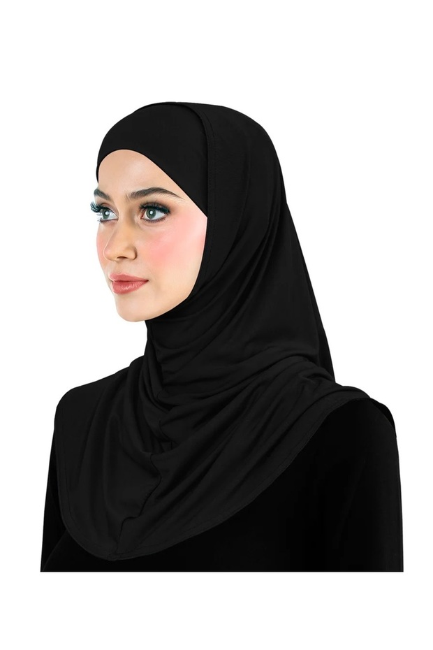 Two Piece Hijab with Tube Cap, Easy to Wear, No Pins Required- Black