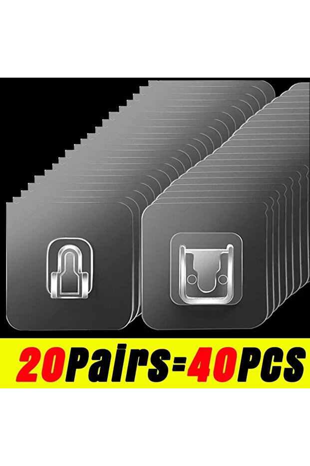 20 زوجًا (40 قطعة) خطافات حائط لاصقة مزدوجة الجوانب قوية وشفافة ولا تترك أثرًا للمطبخ