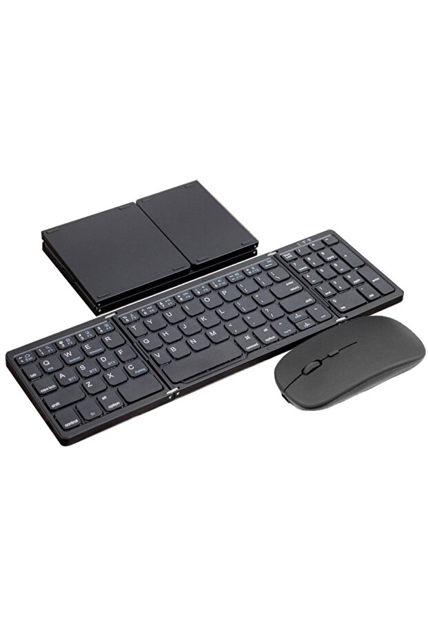 Foldable, universal, tri-fold wireless keyboard with free wireless mouse, Bluetooth multi-device - 1
