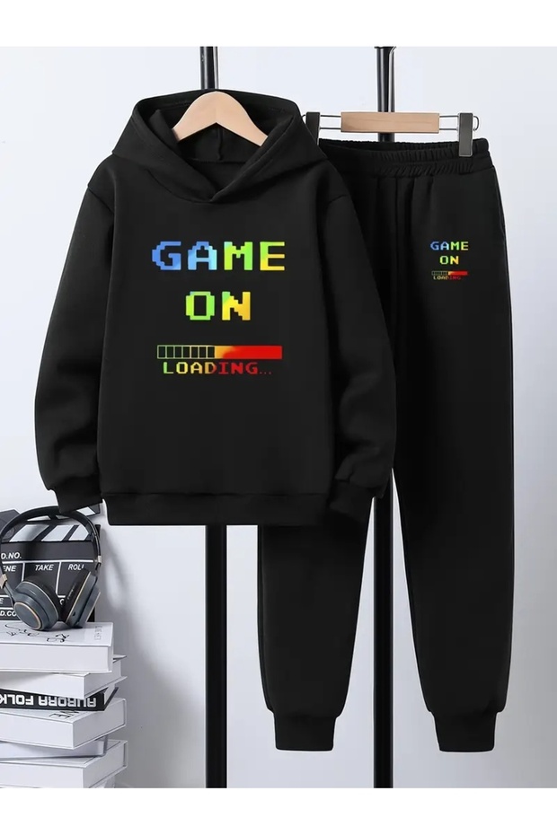 Children's Printed Hooded Sweatshirt and Sweatpants Set 3 Thread Raster for Autumn/Winter