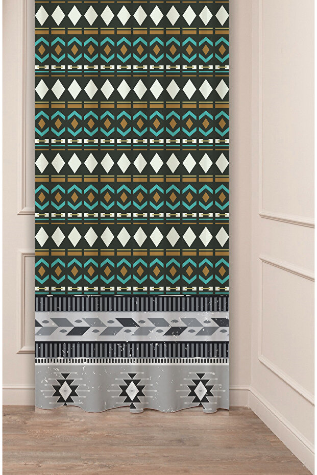 Authentic, Anatolian, Ethnic Patterned Special Design Digital Printed (Single Wing) Modern Stylish Background Curtain