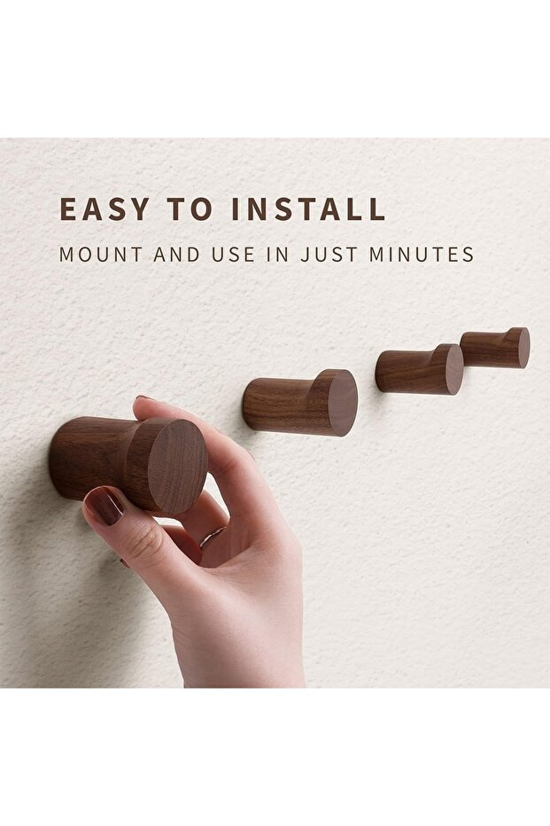 4pc Pack of 1-6 Walnut - Non-slip Traditional Style Handmade Wall Hooks Set for Hats, Coats - Simple