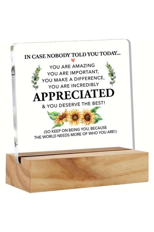 Q141 Inspirational Quote Acrylic Desk Sign With Wood Stand - Perfect Thank You Or Appreciation Gift
