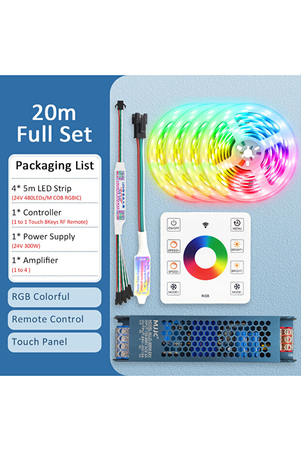 20M Full Set RGBIC COB LED Strip WS2811 24V 480 Diodes 5M 10M 15M 20M RGB IC Chasing Effect Lights T