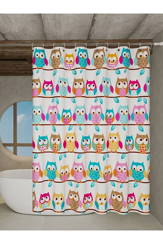 180*180cm Owl The owl-themed dry-wet separation partition shower curtain has a fresh color and creat - 1