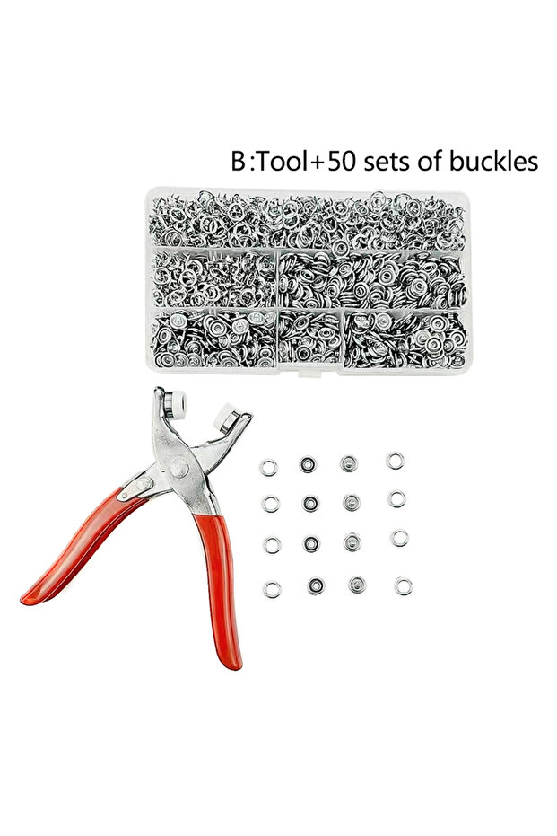 B Sets Snap Fasteners Kit Tool Metal Snap Buttons Rings With Fastener Pliers Press Tool Kit For Clo.