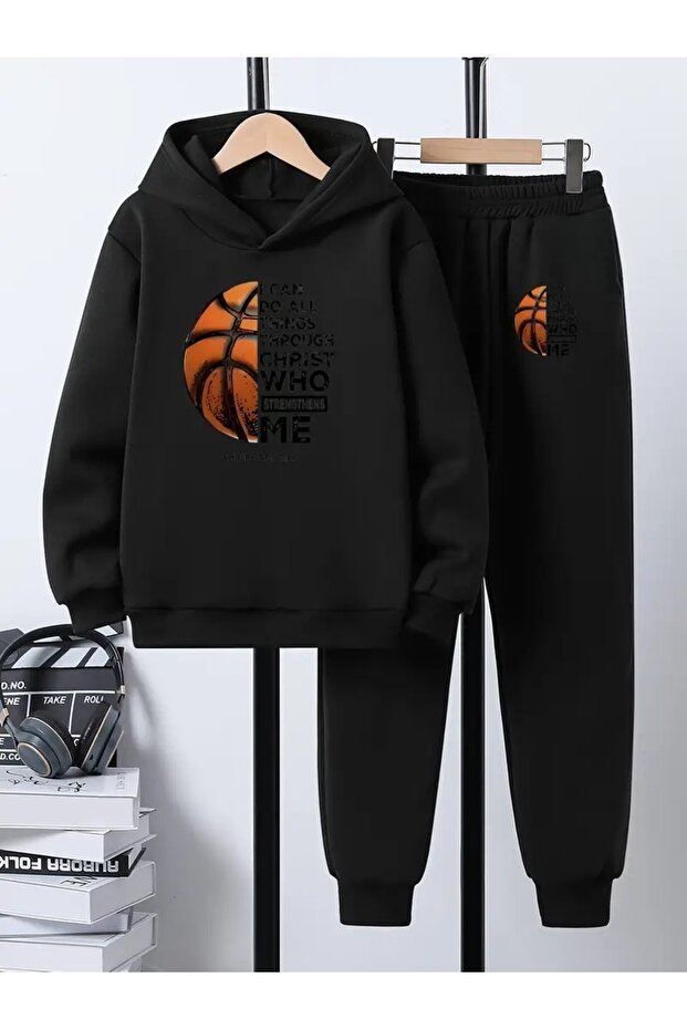 Children's Printed Hooded Sweatshirt and Sweatpants Set 3 Thread Raster for Autumn/Winter