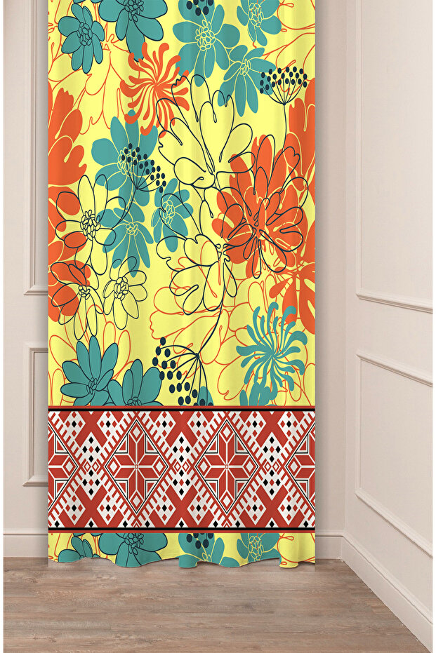Authentic, Anatolian, Ethnic Patterned Special Design Digital Printed (Single Wing) Modern Stylish Background Curtain
