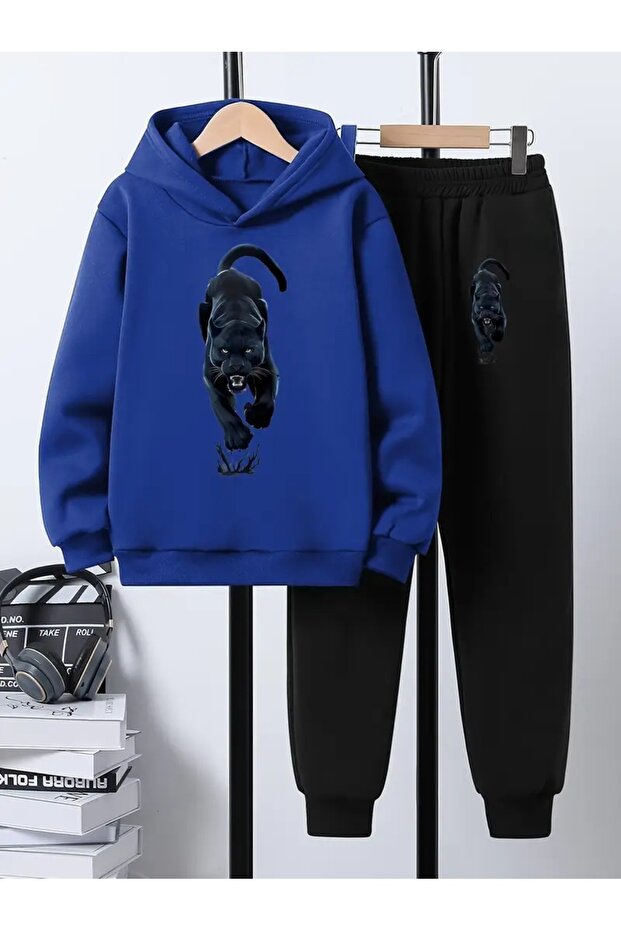 Children's Printed Hooded Sweatshirt and Sweatpants Set 3 Thread Raster for Autumn/Winter