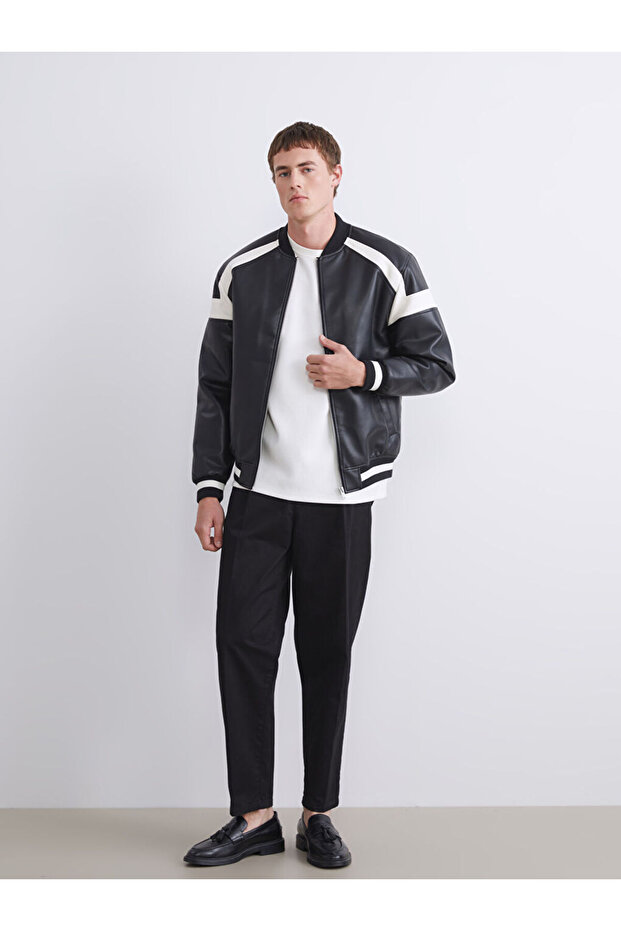 Create Your Style from Uzg Store | Standard Fit College Collar Men's Leather Look Jacket - 3