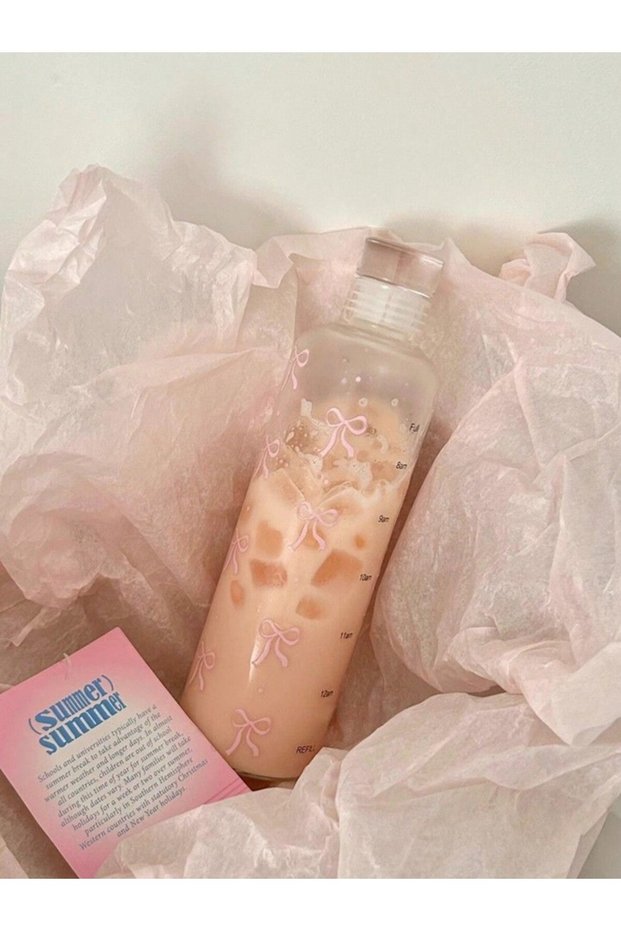 401-500ml Clear bow plastic sports water bottle Time marker leak-proof juice milk cup Portable child