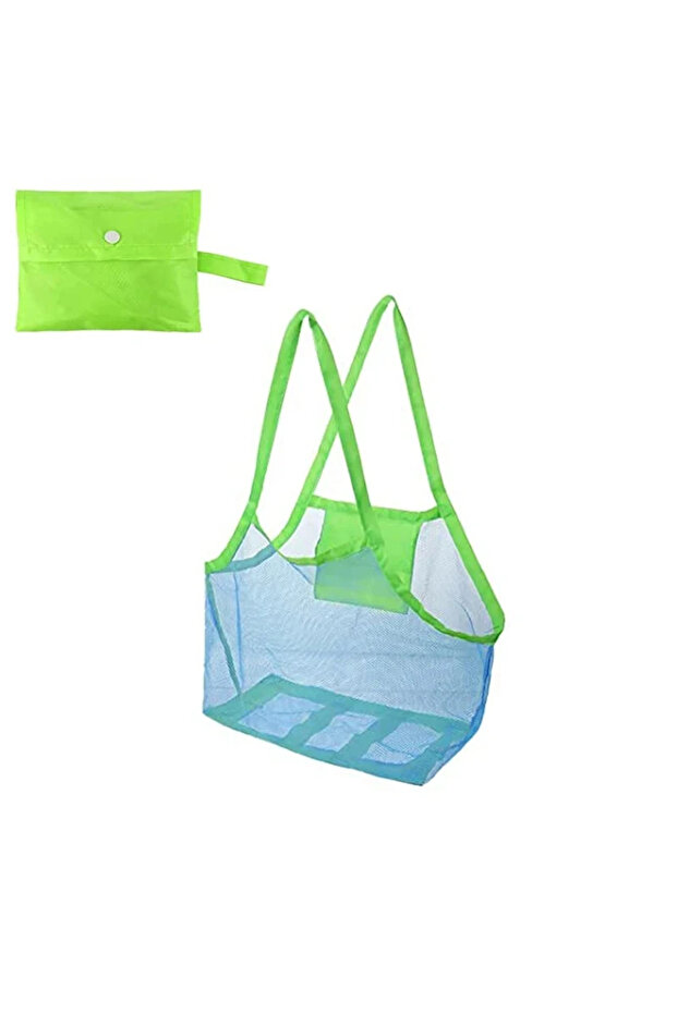 blue 1pc Multicolor Large Mesh Beach Bag, Sand-Away Portable Tote With Convenient Hanging Hole, Brea