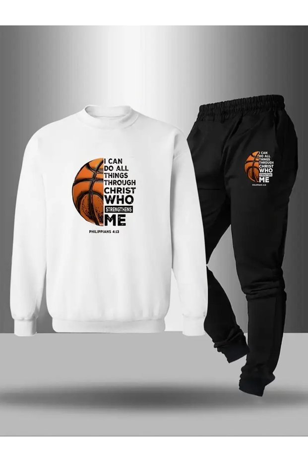 Children's Printed Crew Neck Sweatshirt and Sweatpants Set 3 Thread Raster for Autumn/Winter
