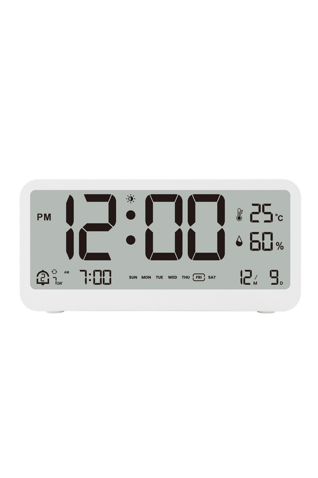 WHITE 8001-EN Multifunctional Digital Clock LED Brightness Adjustable Temperature Humidity Displayin - 1