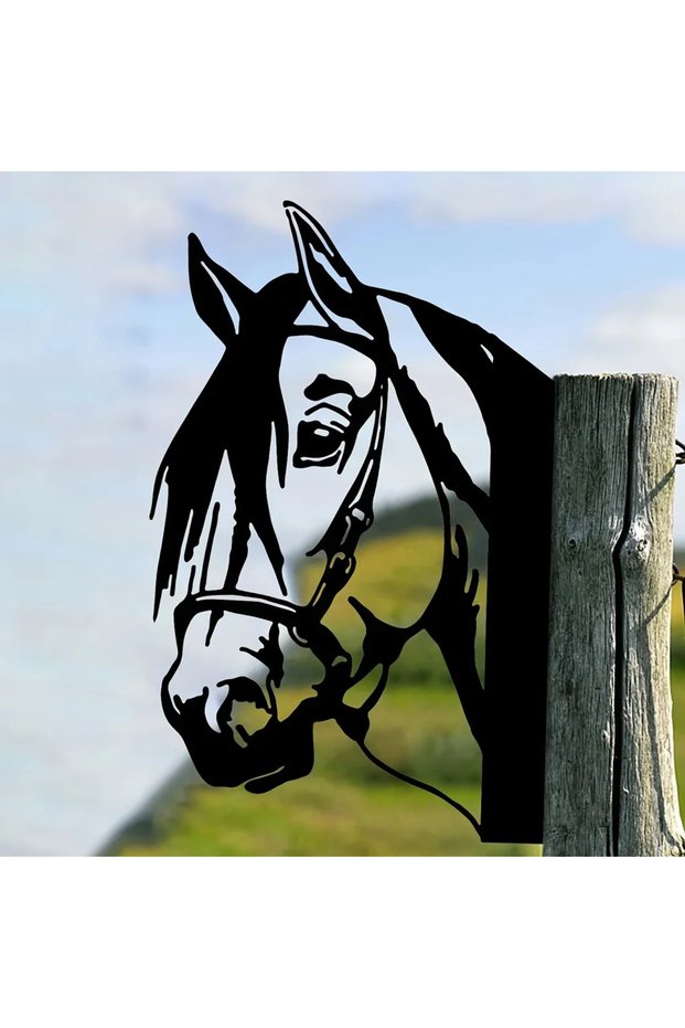 TY3253-Black 1pc Horse Shape Iron Silhouette, Outdoor Garden Fence Ornament, Farm Decor Wall Art Hom