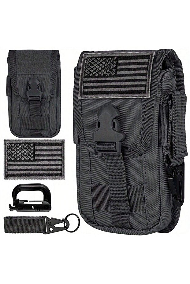 black Cell Phone Holster Pouch Smartphone Pouch Case Molle Attachment Gadget Bag Belt Waist Bag for
