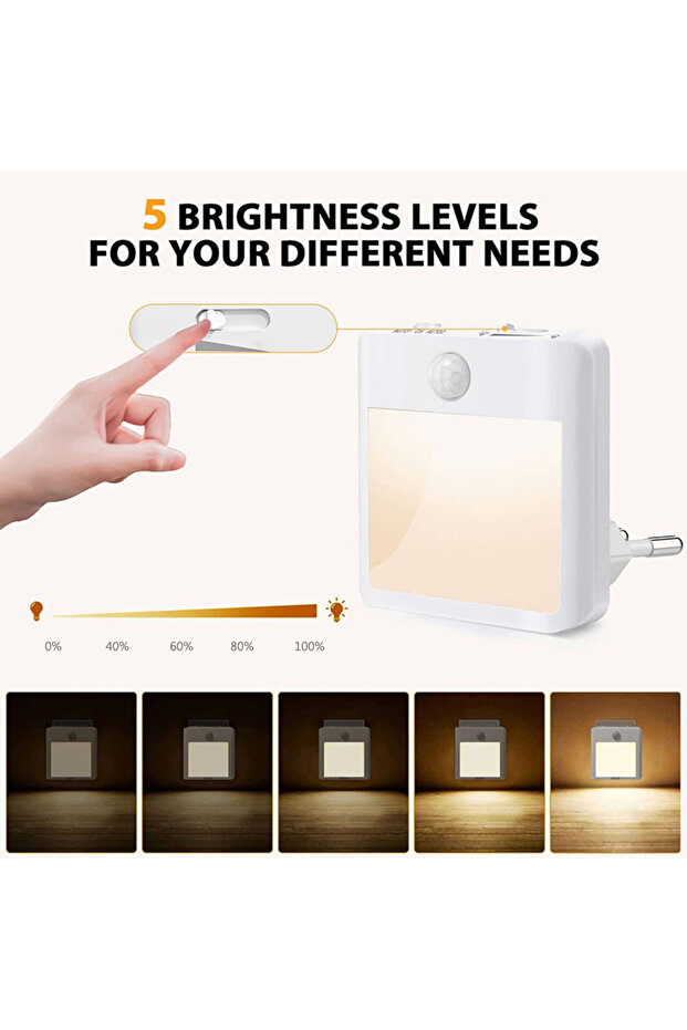 EU Warm White Plug in Night Light with Motion Sensor Auto Dusk to Dawn Dimmable Wireless Sensor Warm - 2