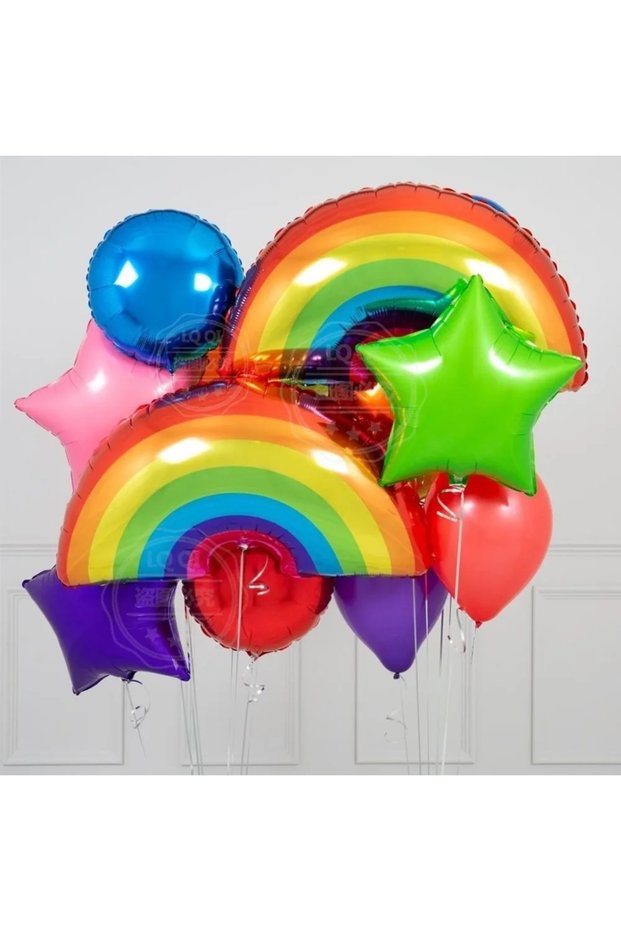 as the picture caihong 9pcs Rainbow Smile Cloud Balloon Gradient Round Foil Balloons 1-9 Year Old Ki