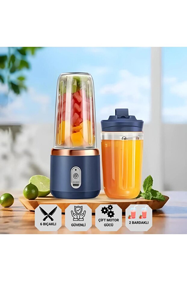 2 Bardaklı 400Ml Kişisel Şarjlı Blender Taşınabilir Smoothies Blender Meyve Sıkacağı 21000Rpm - 7