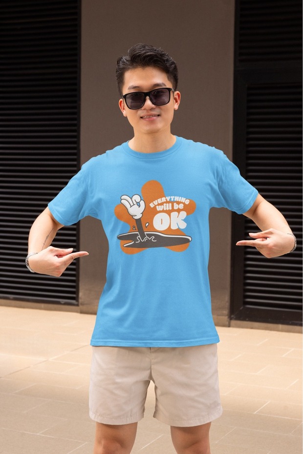 Men's I'M Okay Transfer Printed Round Neck Short Sleeve T-Shirt