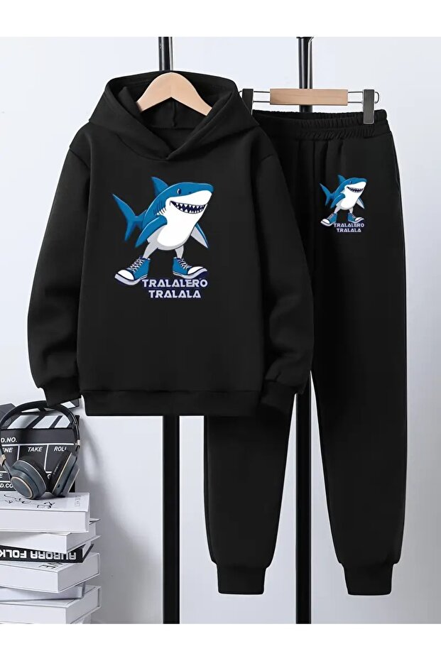 Children's Printed Hooded Sweatshirt and Sweatpants Set 3 Thread Raster for Autumn/Winter