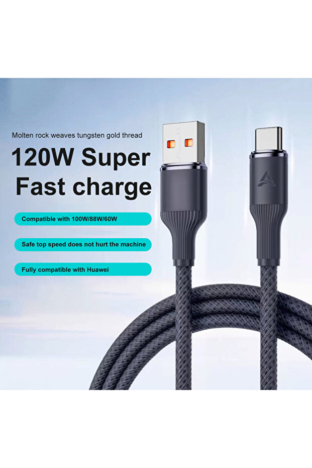 3m black 120W Super Fast Charging Cable 0.25/1/1.5/2/3m USB Type C Durable Braid Data Cord for Xiaom - 1