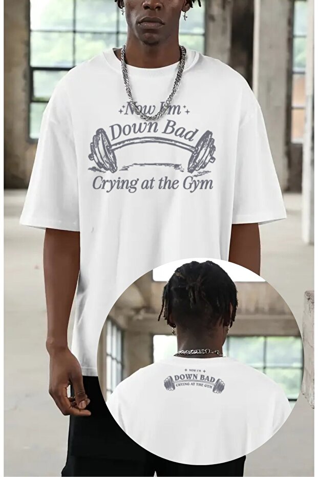 Unisex Now I'M down Bad Crying at the Gym Ense Printed T-Shirt, Oversized Taylor Swift Themed T-Shirt