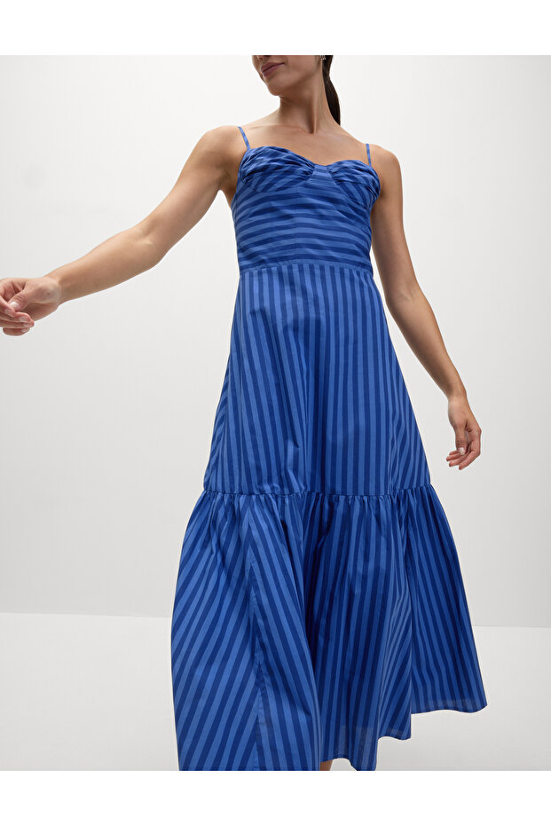 Çizgili Askılı Elbise - 2