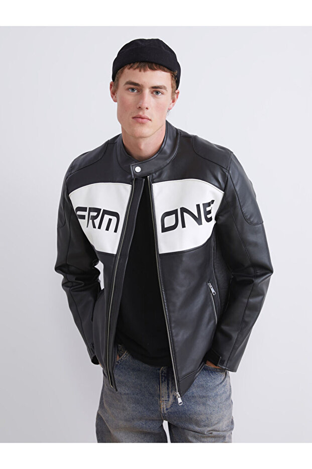 Sparkling Choices from Shining Store Slim Fit Biker Roba Collar Men's Leather Look Jacket
