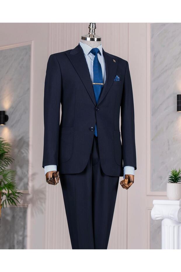 Italian Style Slim Fit Jacket Pant Suit Navy Blue T14155