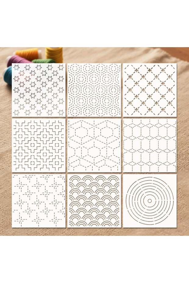 9 قطع YOMDID 9 قطع قوالب تطريز Sashiko قوالب خياطة PET قابلة لإعادة الاستخدام أنماط تطريز DIY G