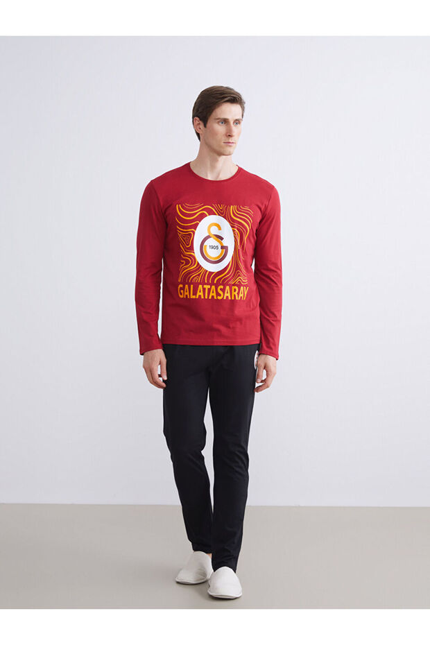 Red Standard Pattern Galatasaray Printed Men's Pajama Set - 2