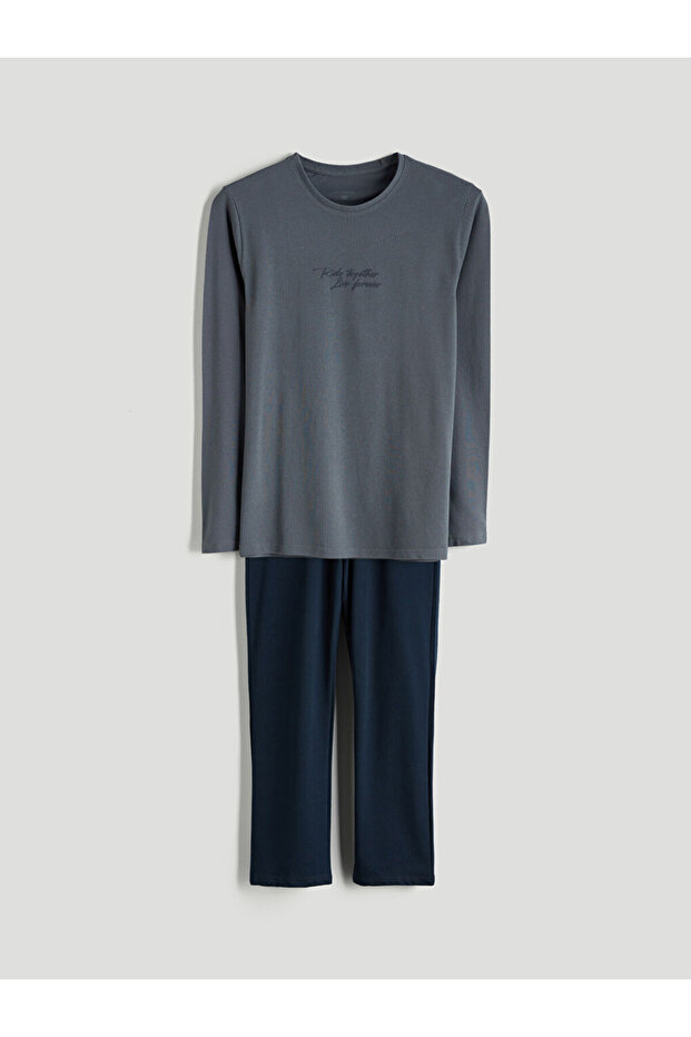 Gri Standart Kalıp Erkek Pijama Takımı - 1