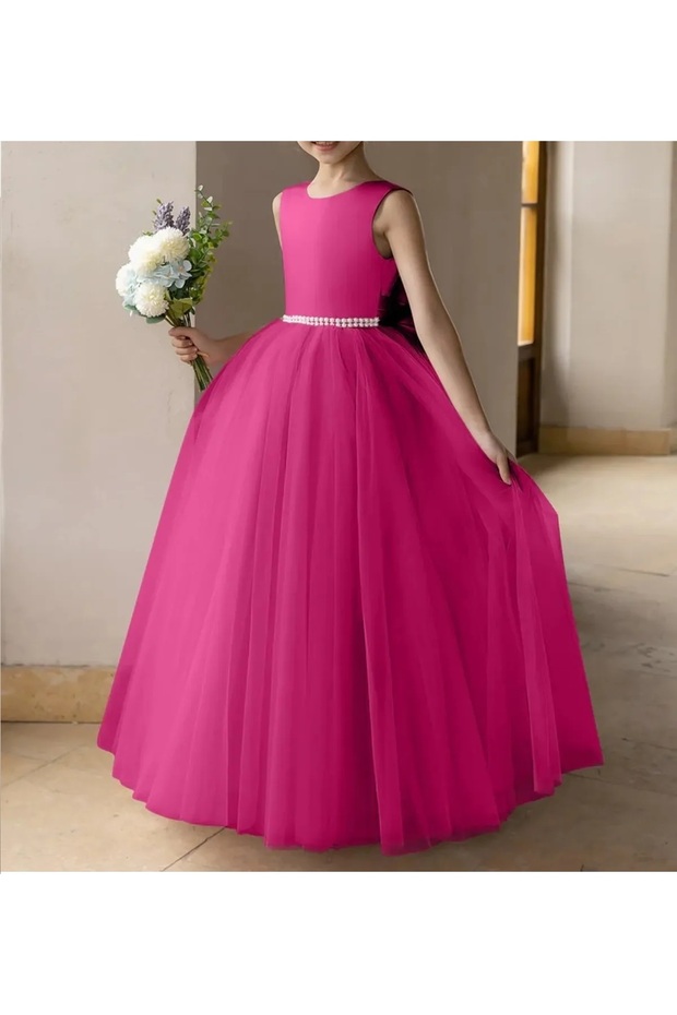 Pearl and Satin Bow Tulle Ball Gown/Princess Dress