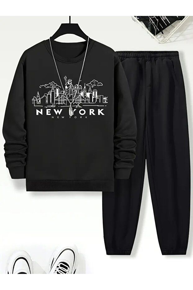 Children's Printed Crew Neck Sweatshirt and Sweatpants Set 3 Thread Raster for Autumn/Winter