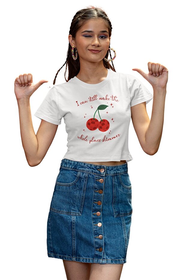 I Can Still Make the Whole Place Shimmer Written Crop Top, Women's Taylor Swift Themed Crop Blouse
