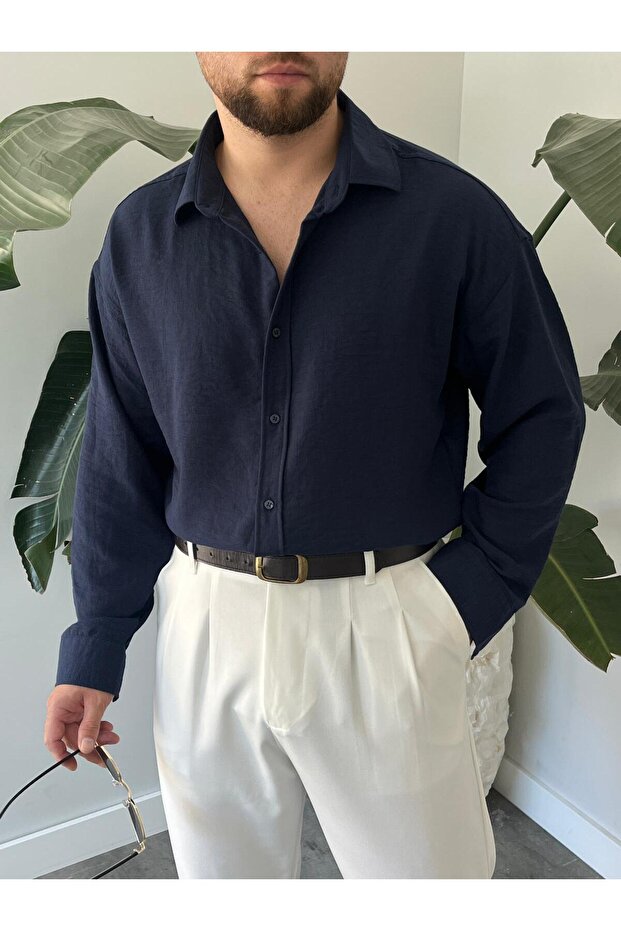 Keten Oversize Gömlek - 1