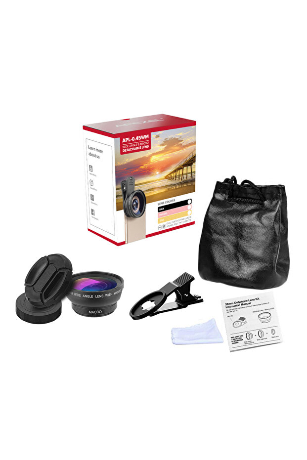 black APEXEL 2 in 1 HD Camera Lens 0.45x Super Wide Angle&12.5x Macro Mobile Lens Phone Lens For iPh