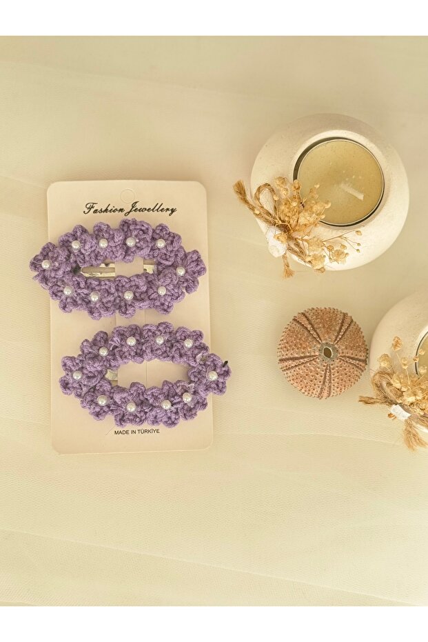Buckle Mini Flower Purple Color Buckle with Pearls
