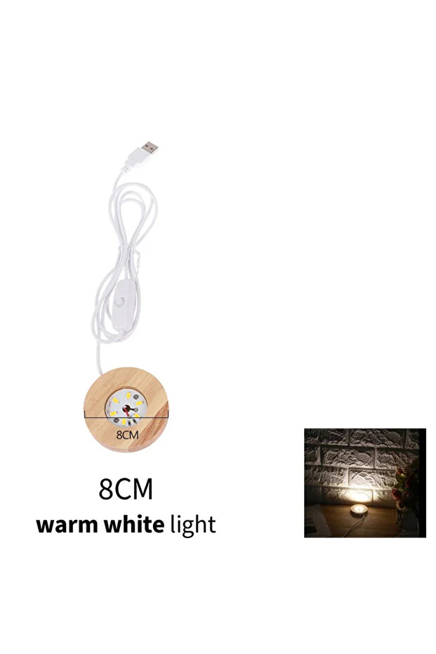ضوء أبيض دافئ - 8 سم 4 قطع 1/4 قطعة LED قاعدة خشبية مستديرة مضيئة قابلة للتعديل ألوان متغيرة شاشة عرض