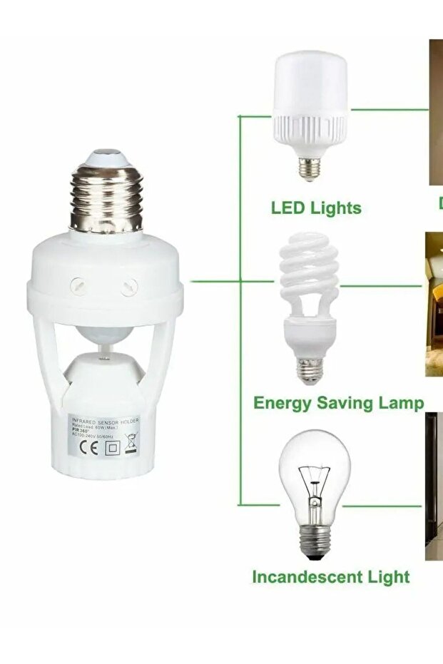 Light Switch PIR Smart PIR Motion Sensor Lamp Base E27 Light Socket 85-265V Auto Switch Bulb Holder - 6