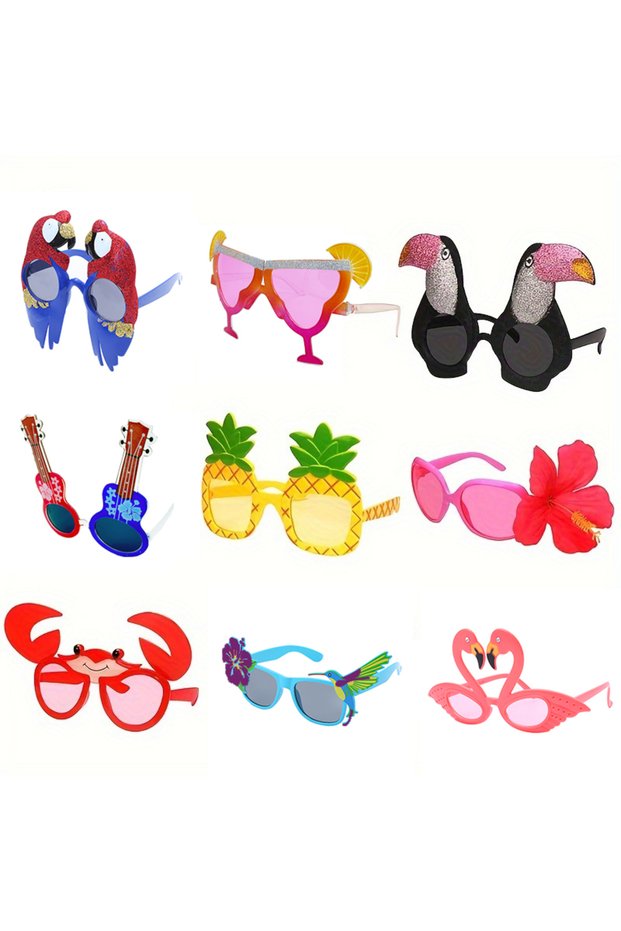 Colorful 9 Pairs Hawaiian Glasses, Luau Party Sunglasses Tropical Dress Props, Fun Summer Party F