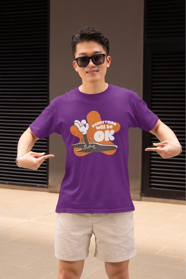 Men's I'M Okay Transfer Printed Round Neck Short Sleeve T-Shirt