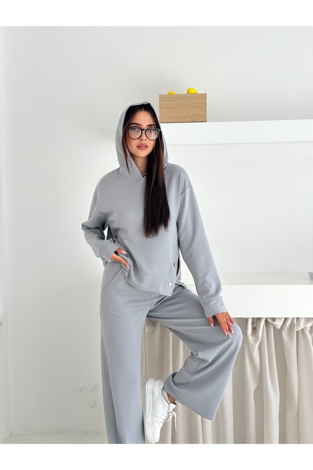 Soft Touch Modal Kumaş Kapüşonlu Studs Detailed Eşofman Takımı - 6