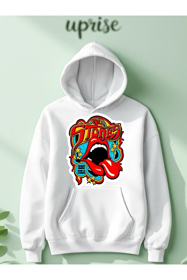 سويت شيرت كبير الحجم مصنوع من القطن بطبعة رولينج ستونز بثلاث خيوط