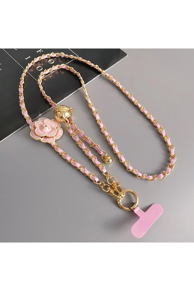 White Adjustable Round Ball CrossbodyTelescopic Buckle Camellia Lanyard Mobile Phone Lanyard Pickup