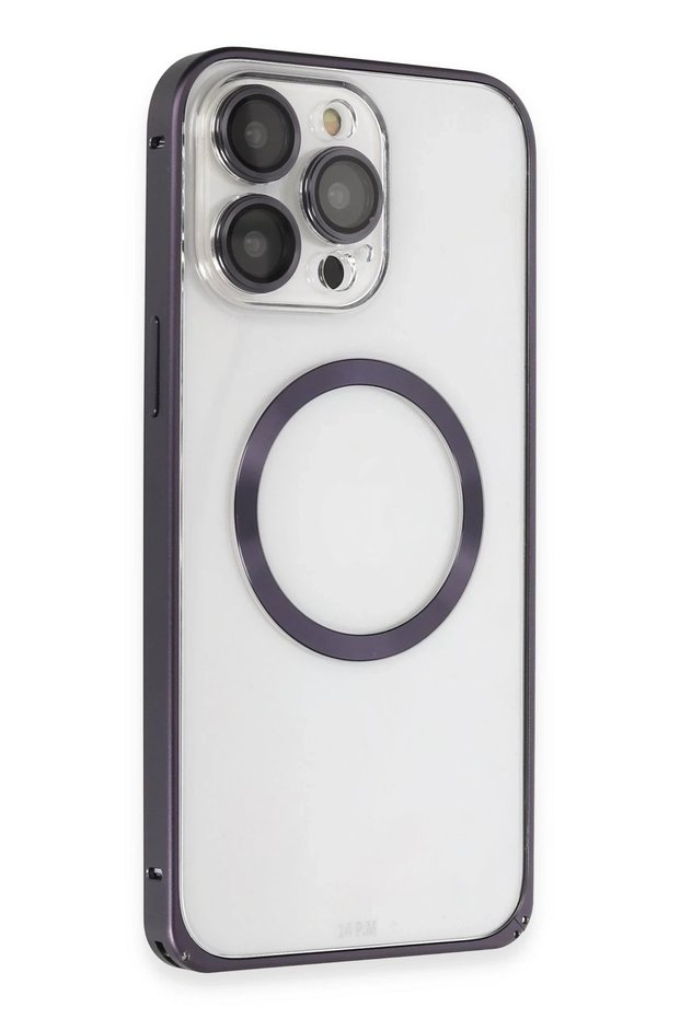 Case Compatible with iPhone 14 Pro Metal Bumper Magneticsafe Cover - Deep Purple
