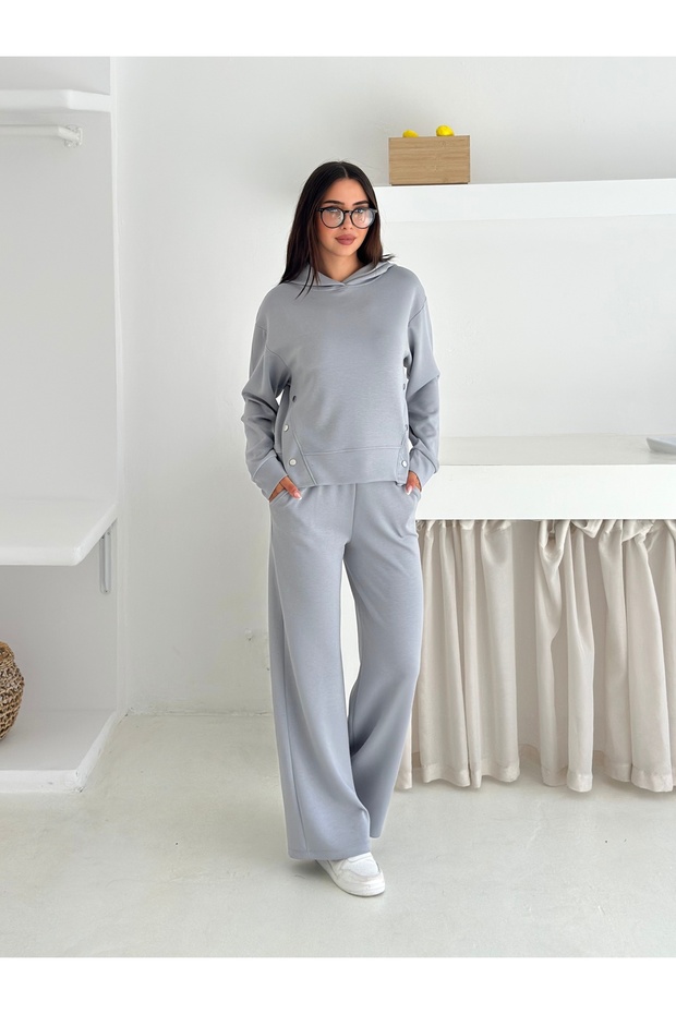Soft Touch Modal Kumaş Kapüşonlu Studs Detailed Eşofman Takımı - 3